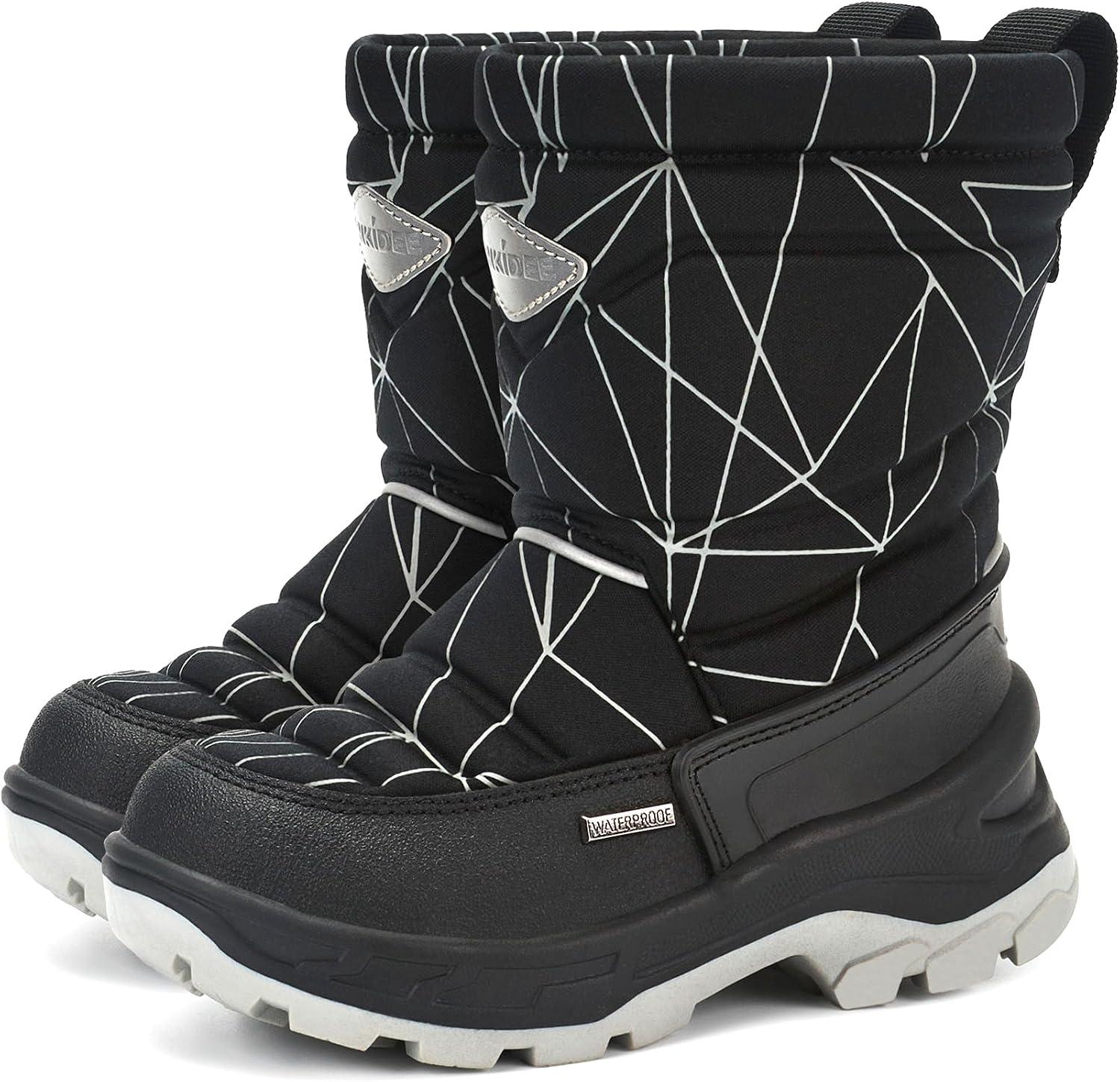 Size 12 US Waterproof Winter Snow Boots Slip Resistant (Toddler/Little Kid) Reflective Black
