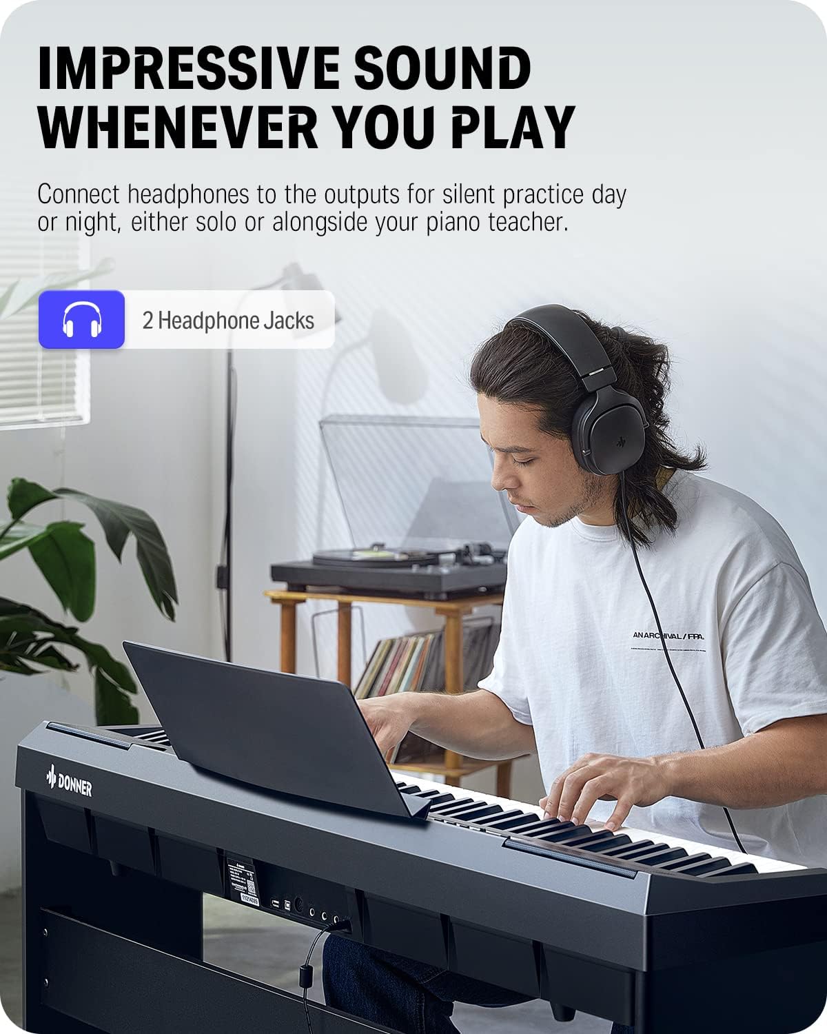 DEP-20 Beginner Digital Piano 88 Key Full Size Weighted Keyboard, Portable Electric Piano with Furniture Stand