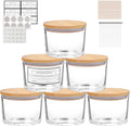 6 Pack 16oz Clear Wide Mouth Glass Candle Jars | Airtight Bamboo Lids, Sticky Warning Labels