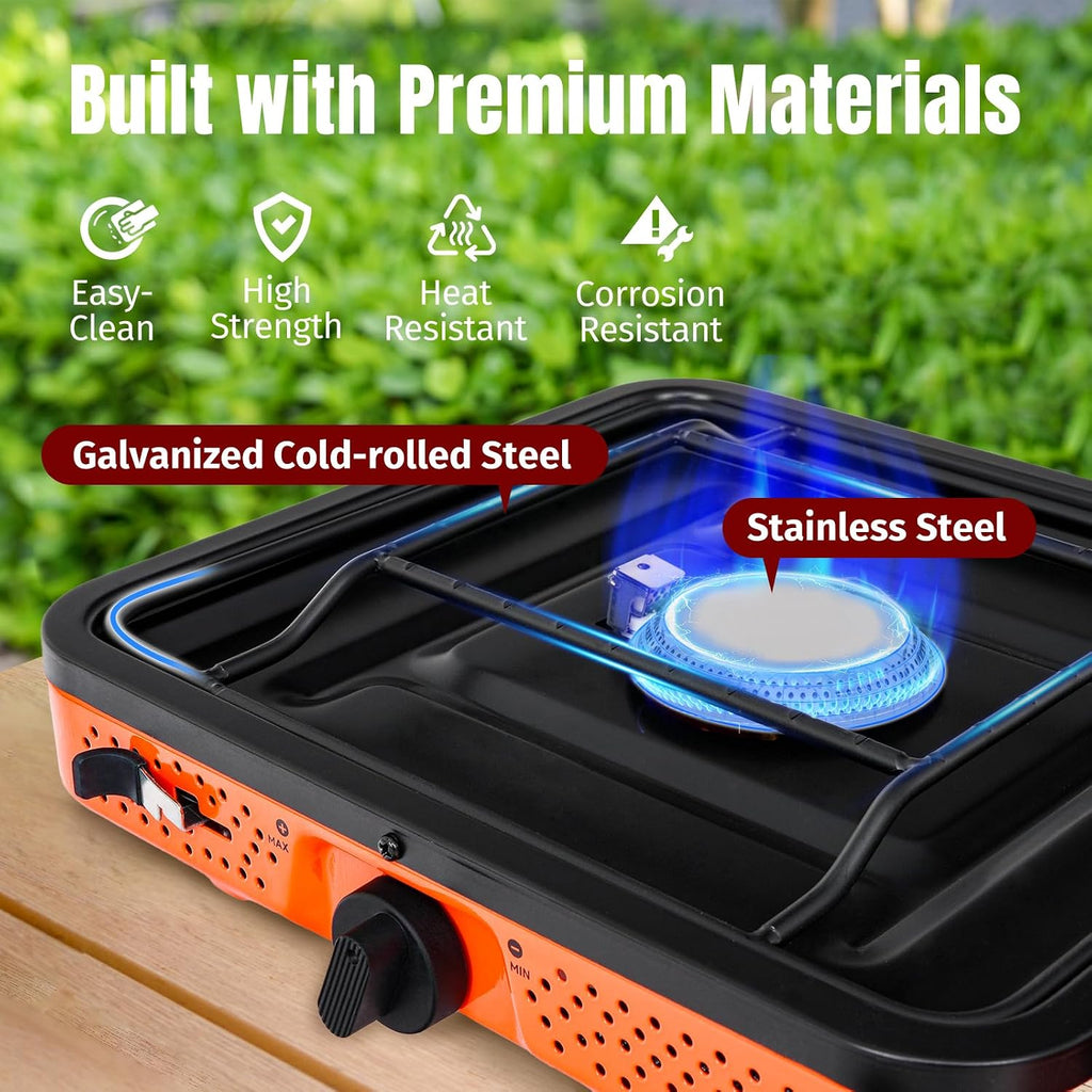 2 Burner Portable Propane Camping Stove, 17000 BTUs | Foldable Gas Stove for Camping, Outdoor Cooking, RV Trips, or