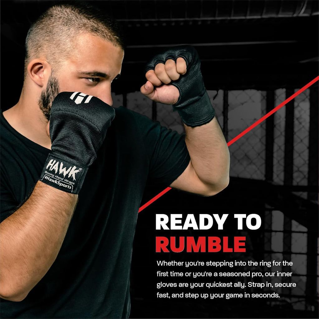Hawk Padded Inner Gloves Training Gel Elastic Hand Wraps for Boxing Gloves Quick Wraps Men & Women Kickboxing Muay