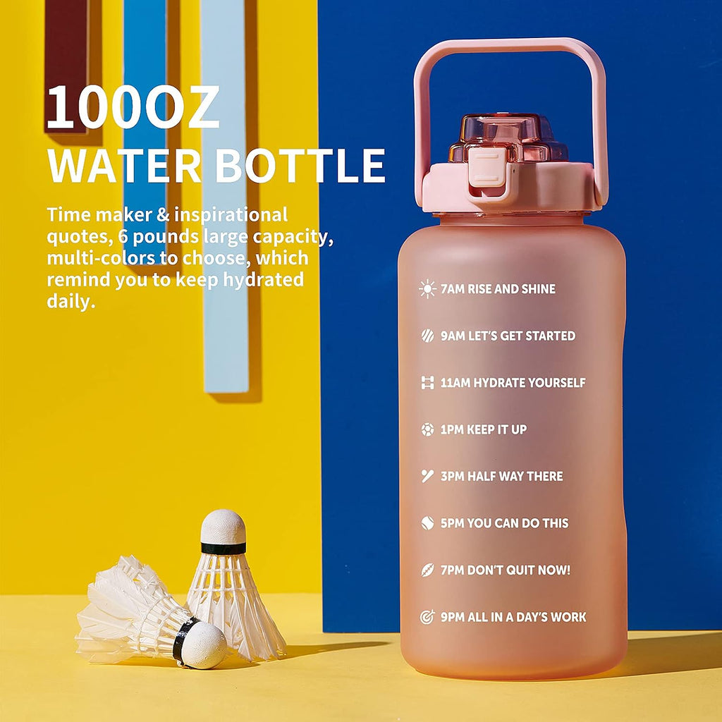 64oz,100oz,128oz Large Motivational Water Bottle with Time Marker, Leakproof & BPA Free Half Gallon Big Water Bottle