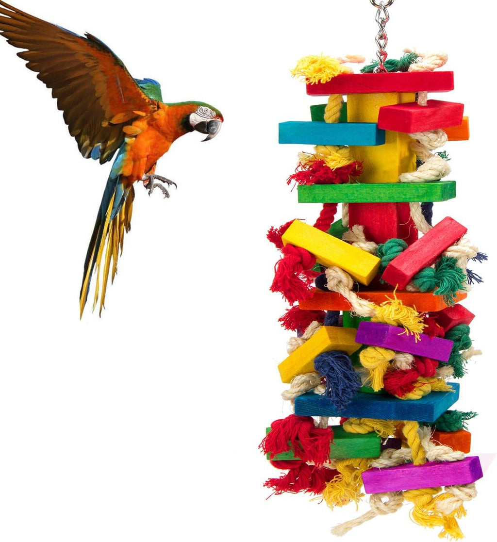 Extra Large Natural Wood Bird Toys for Macaws, African Grey, Amazon Parrots | MEWTOGO, Fun to Climb on, to Swing on