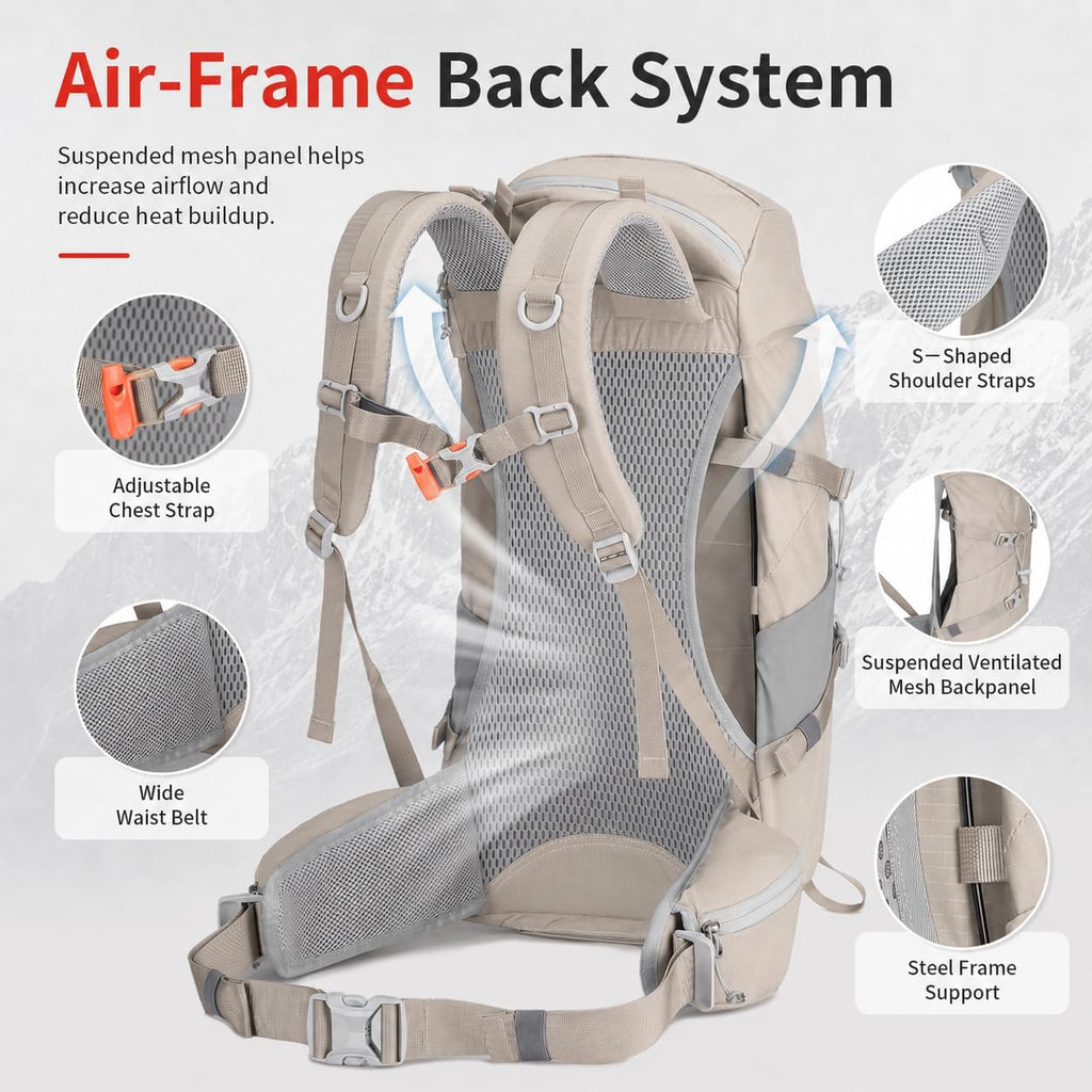 32L Hiking Backpack with Internal Frame & Rain Cover, Lightweight Backpacking Pack with Adjustable Chest Strap