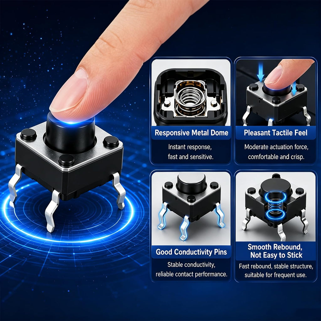 TWTADE 150Pcs Micro Momentary Tactile Push Button Switch 6x6x5mm 4 Pin Tact Switch Assortment Kit for Remote Controls, Cameras, Computers, DIY Projects