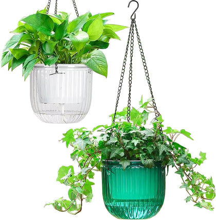 2 Pack Self Watering Hanging Planters Indoor Flower Pots, 6.5 Inch Outdoor Hanging Plant Pot Basket, Plant Hanger