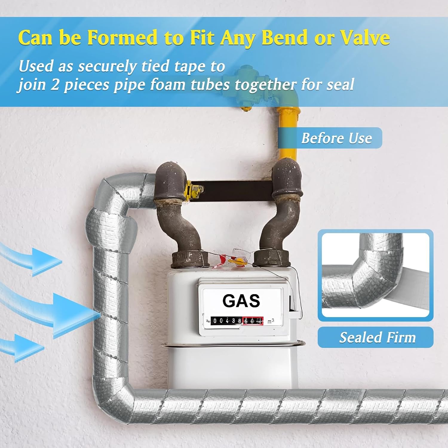 Extra Wide Pipe Insulation Wrap 4" x 32.8 Ft, Self Adhesive Foam and Foil Tape for Winter Freeze Protection, AC Line
