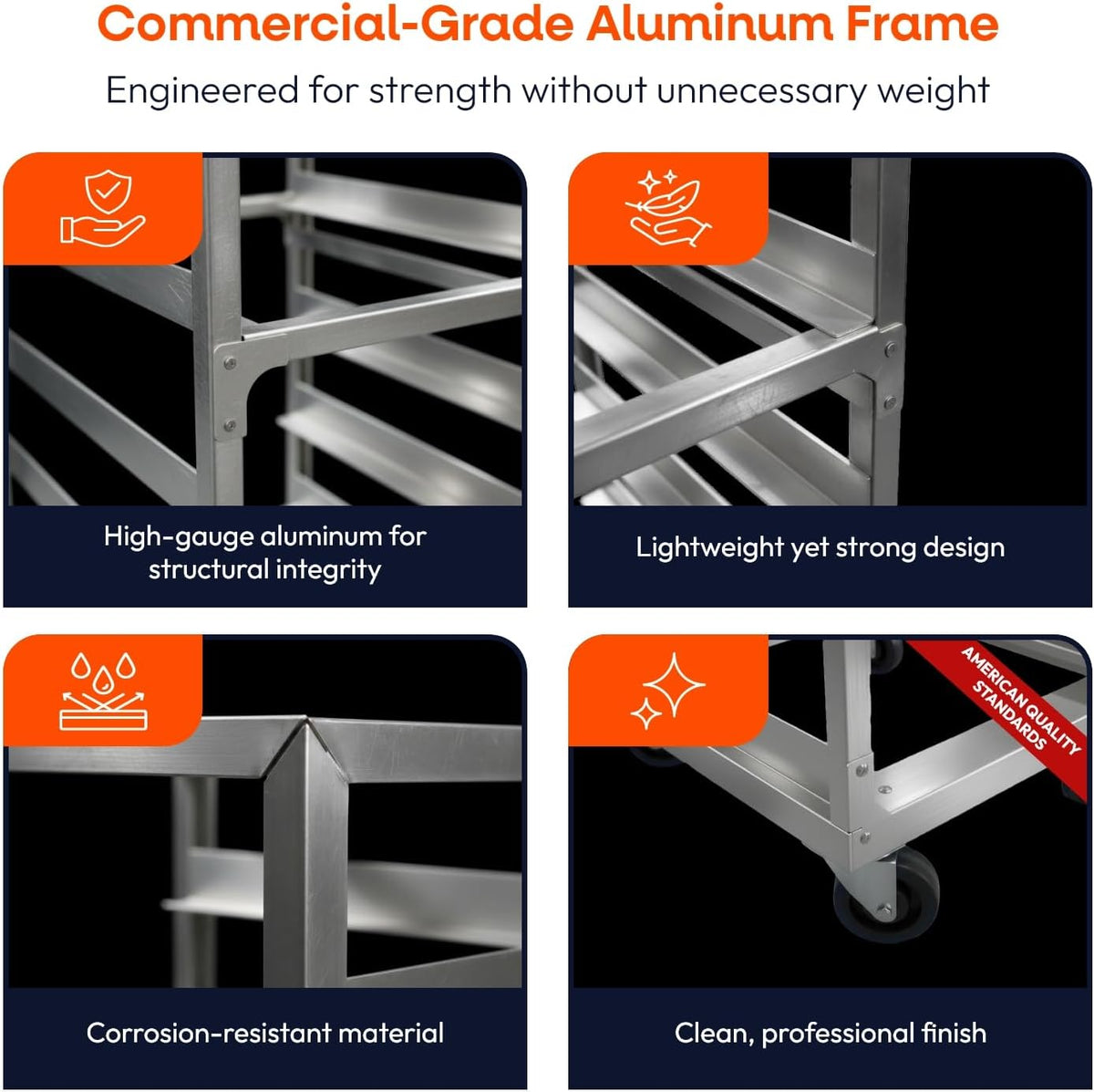 10 Tier Sheet pan Rack 6" Spacing Aluminum Pan Rack, Heavy-Duty Rack for Electronics & Pharma, Mobile Clean Room Rack