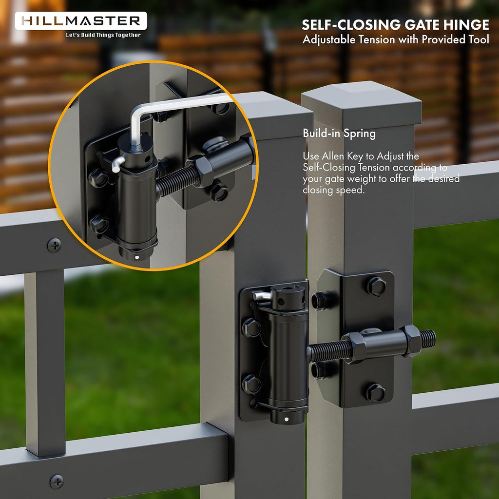 Heavy Duty Self Closing Gate Hinges for Metal/Vinyl/PVC/Wood Fence,90 Degree Narrow Wood Door Hinges with Adjustable