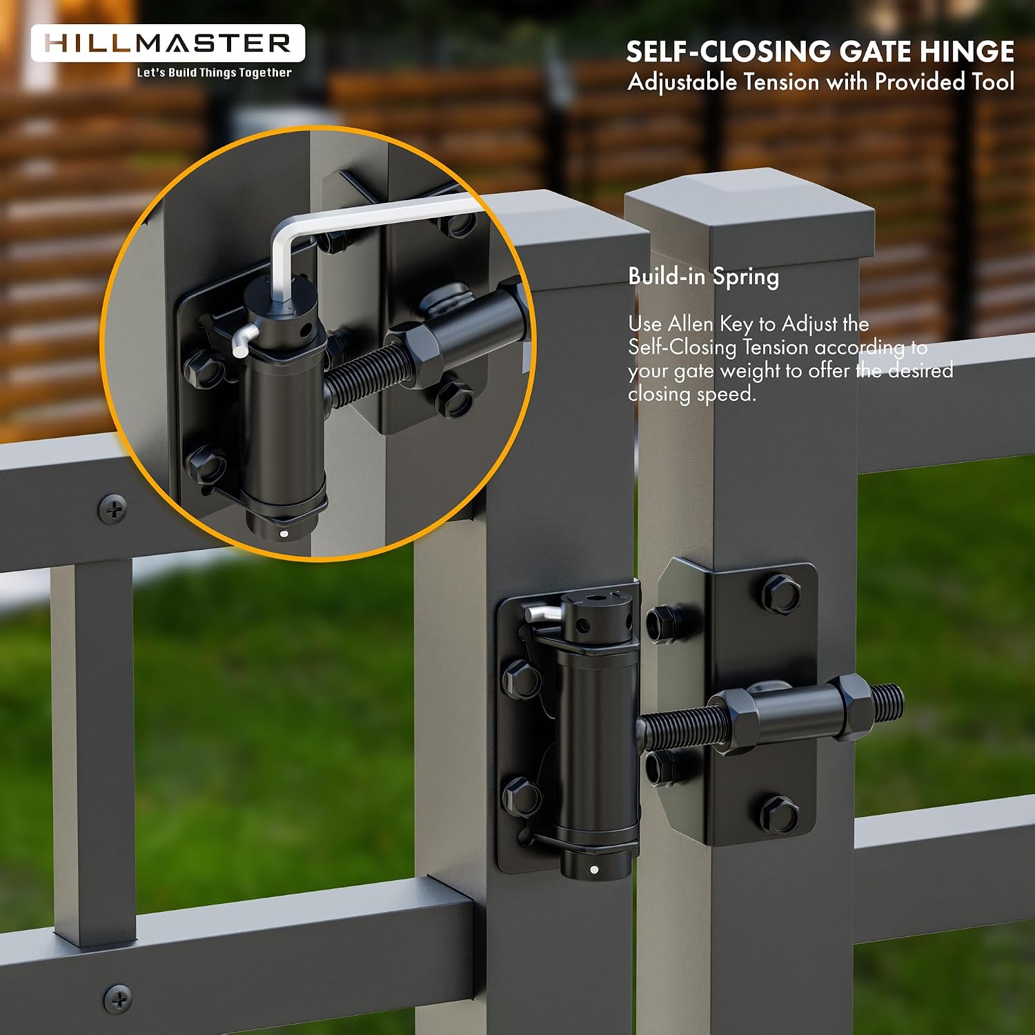Heavy Duty Self Closing Gate Hinges for Metal/Vinyl/PVC/Wood Fence,90 Degree Narrow Wood Door Hinges with Adjustable