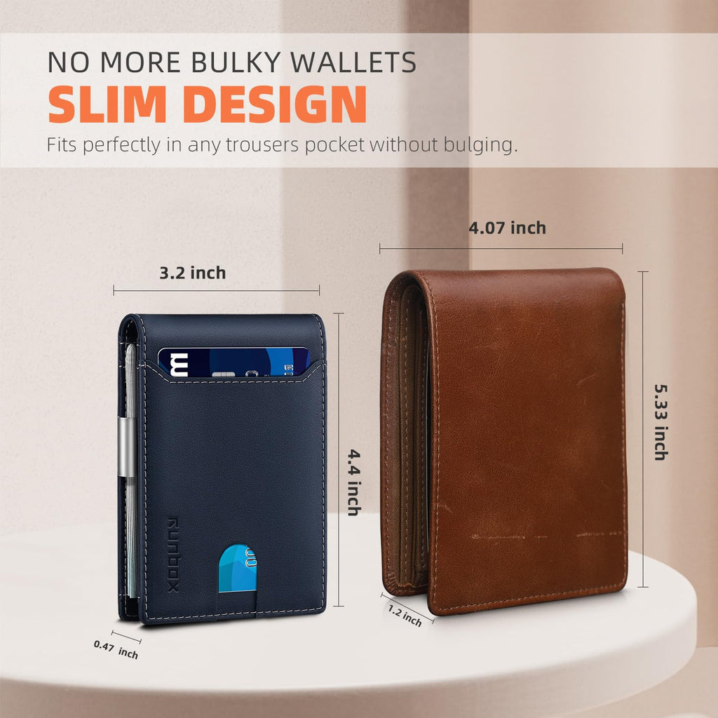 Slim Wallet for Men - RFID Blocking Leather Bifold with Money Clip