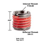 E-Z LOK Thread Insert, 0.4375-20 Internal, 0.625-11 External, 5 ct