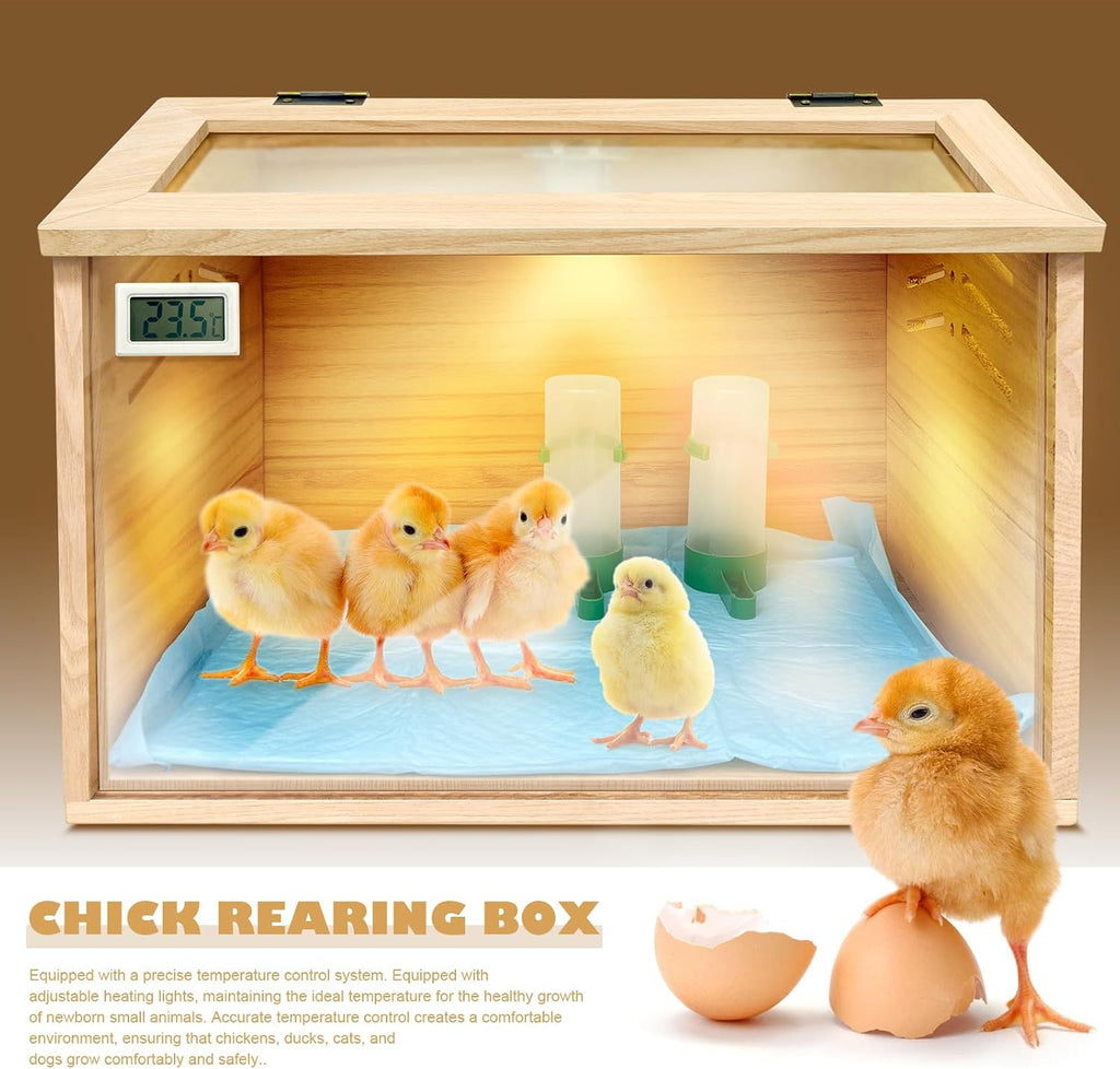 Chicken Brooder Box for Chicks & Quail with 3 Absorbent Pads, Feeder and Waterer - Adjustable Temperature Control