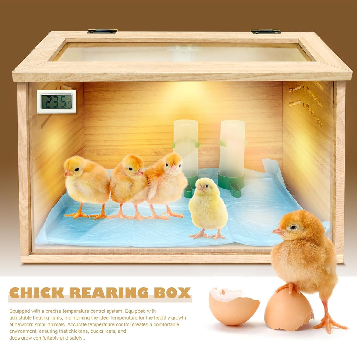 Chicken Brooder Box for Chicks & Quail with 3 Absorbent Pads, Feeder and Waterer - Adjustable Temperature Control