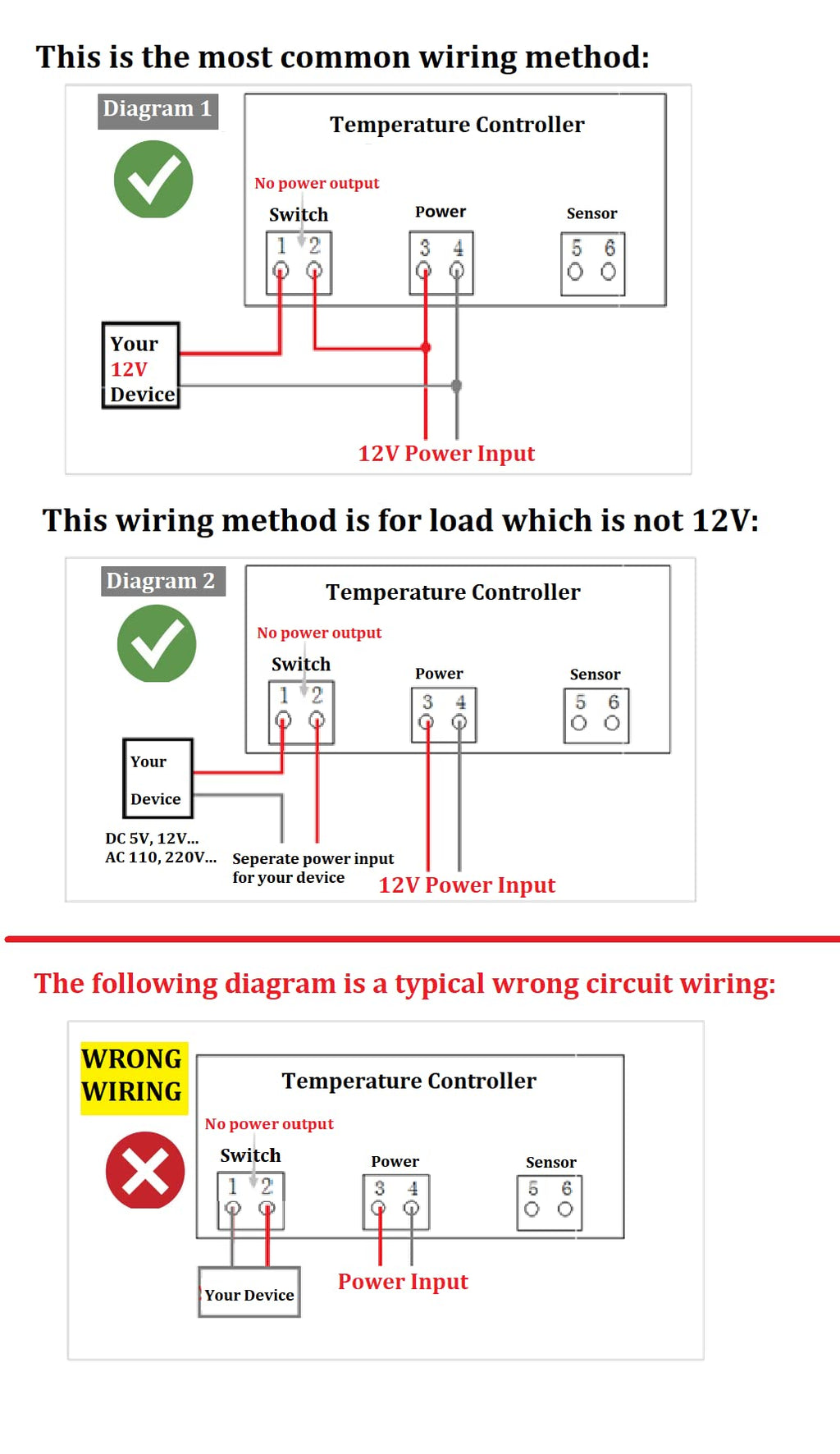 bayite DC 12V Fahrenheit Digital Temperature Controller 10A