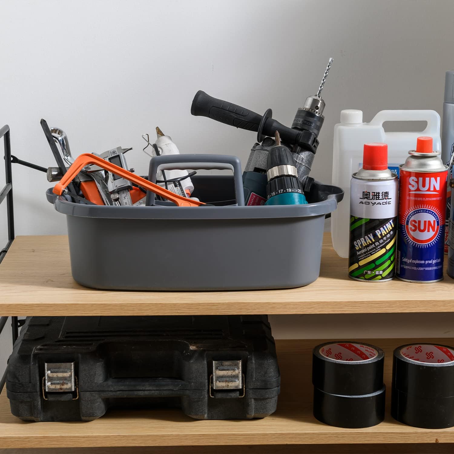Large Cleaning Caddy with Handle, Tool Storage Basket Organizer, Sturdy Pail Bucket Organizer, Household Bucket for