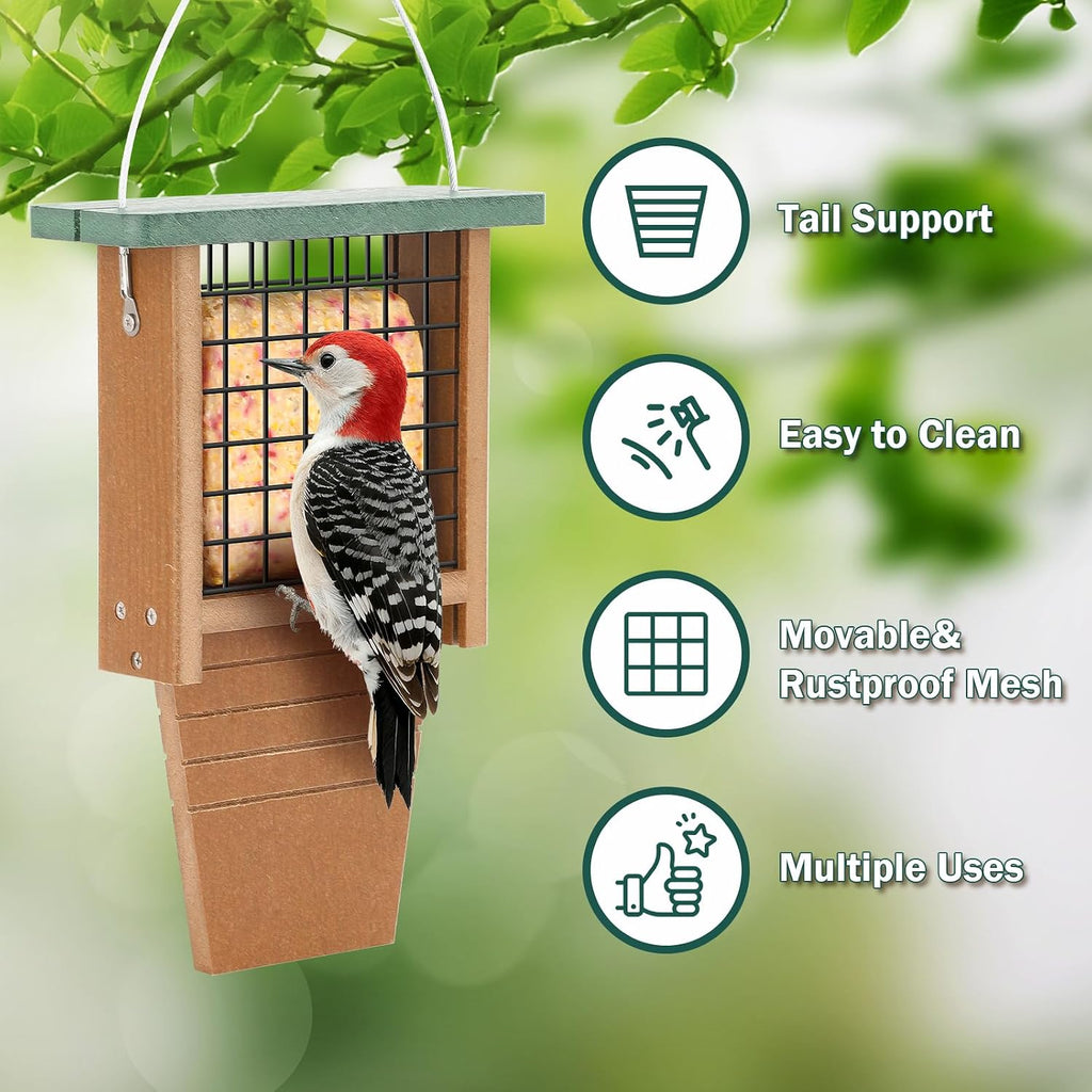 Recycled Plastic Suet Bird Feeder with Tail Prop for Woodpeckers