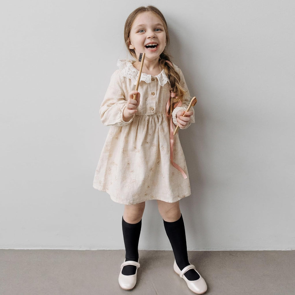 Girls Knee High Socks School Uniform Dress Sock Combed Cotton Black | For Kids 6-12