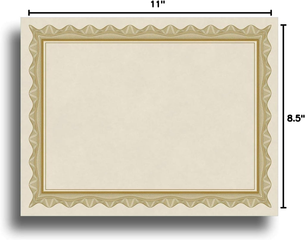 Blank Parchment Certificate Paper for Awards - Works with Inkjet/Laser Printers - Measures 8 1/2" x 11" - Gold Border