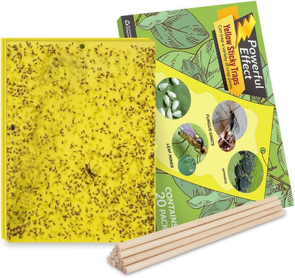 20-Pack Fruit Fly Trap, Yellow Sticky Gnat Traps, 6x8 in | For Indoor/Outdoor, Flying Plant Insect Killer, Fungus
