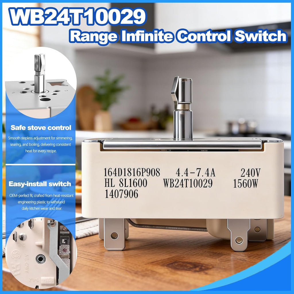 WB24T10029 6 Inch Surface Burner Infinite Switch, Exact OEM Replacement for GE Hotpoint Electric Range Stove, Replaces Part Numbers 769696, AP2024076, AH236754, EA236754, PS236754