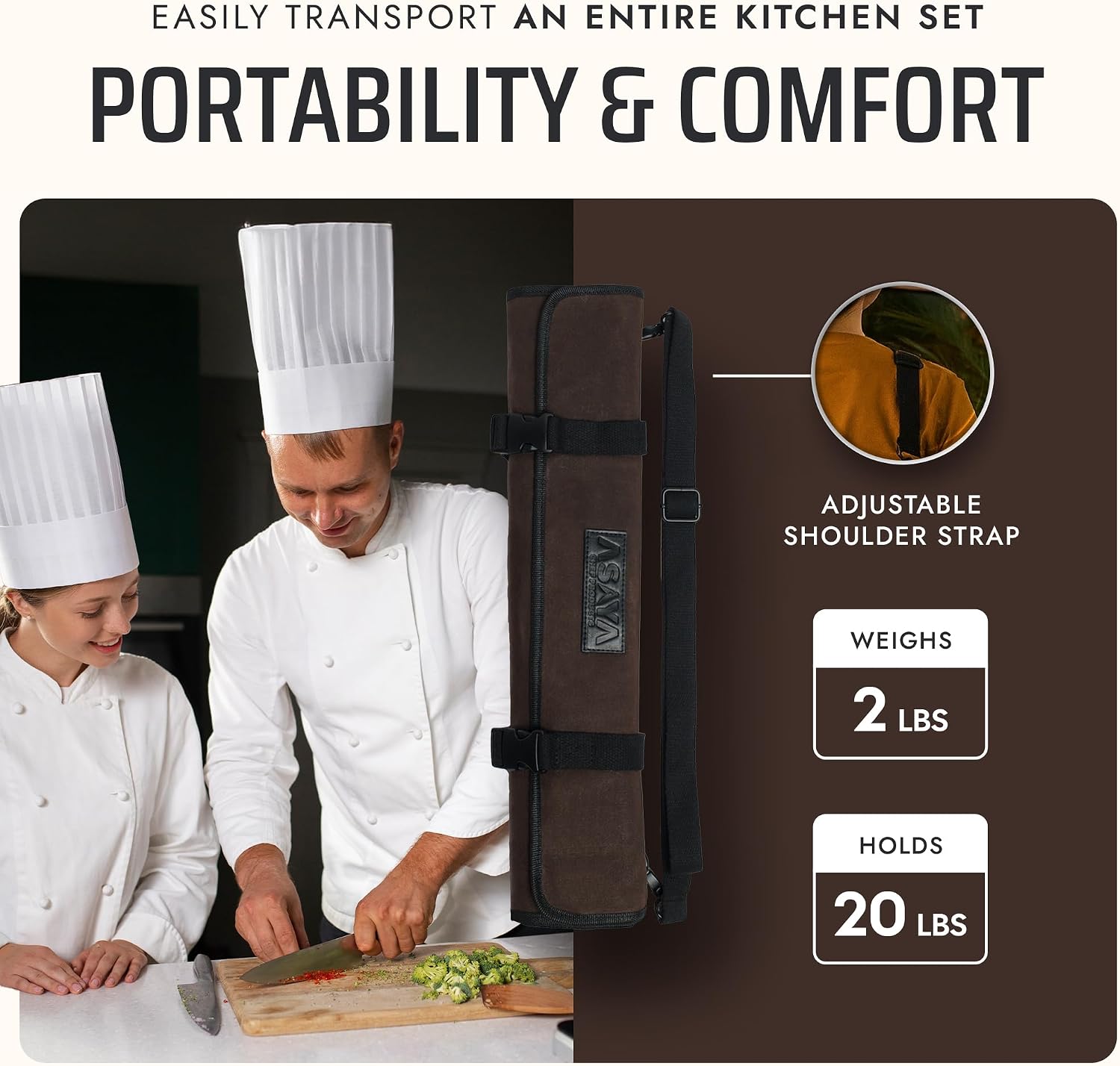 Waxed Canvas Chef Knife Roll Bag with 10 Slots and a Zipper Pocket - Professional Chef Knife Bag & Storage Case, with