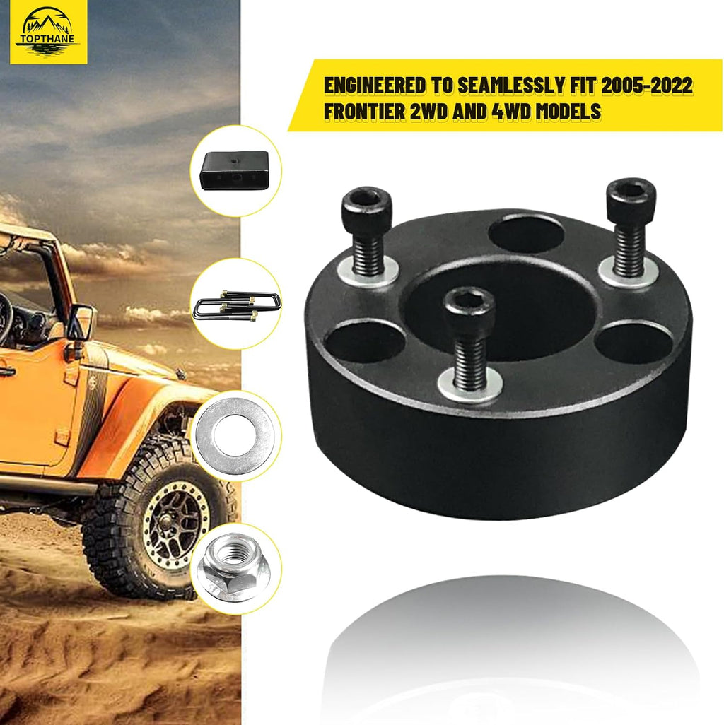 3" Front and 2" Rear Leveling Lift Kits for 2005-2022 Nissan Frontier 2WD/4WD - Includes Lift Blocks Kit and Extended Square U-Bolts for 2005-2022 Nissan Frontier 2WD/4WD