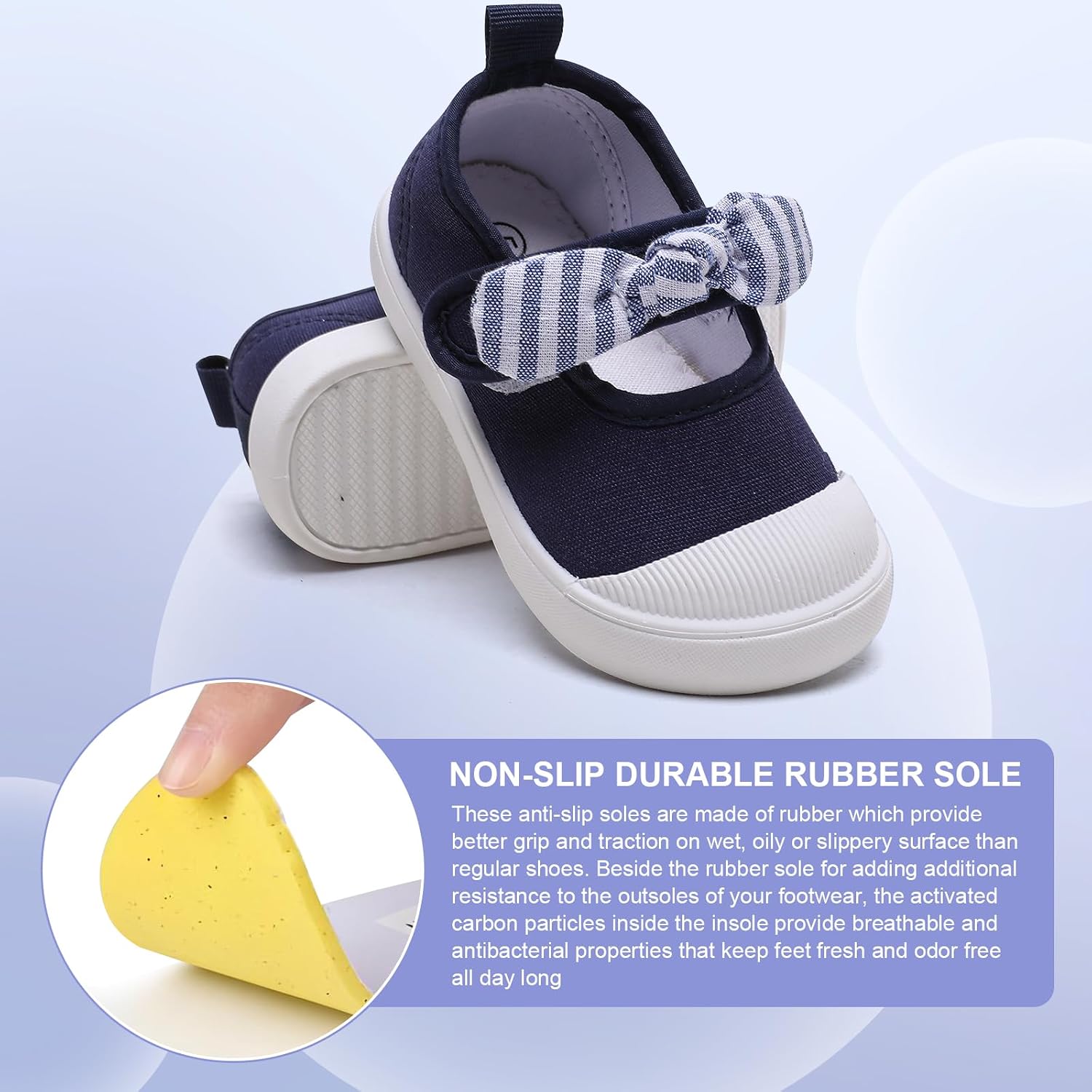 Toddler Girls Canvas Sneakers Bowknot Mary Jane Flats | Breathable and lightweight.Hook&loop closure for easy