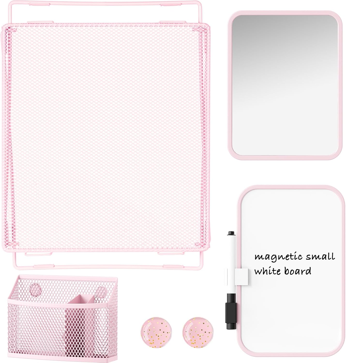 Pink Locker Accessories with Locker Shelf, Magnetic Mirror, Magnetic Pen Holder, Magnetic Small Whiteboard, Back to