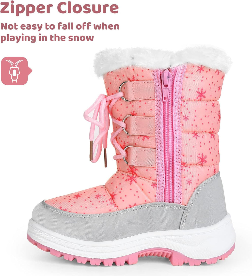 Kids Girls Insulated Fur Winter Warm Snow Boots Toddler/Little Kid | Water-Resistant,Side Zipper,Thick Warm