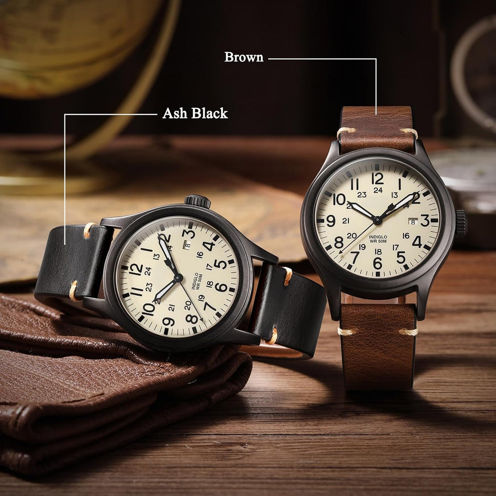 leather Watch Band Retro Oil Wax Leather,18mm 19mm 20mm 21mm 22mm Quick Release Foldover Clasp Watch Straps for Men