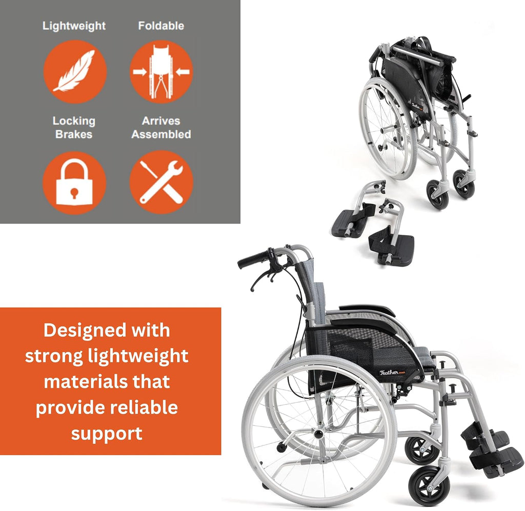 Red Lightweight Folding Wheelchair - 13.5 lbs, 18" Seat Width - with Swingaway Legrests, Anti-tippers, and Quick