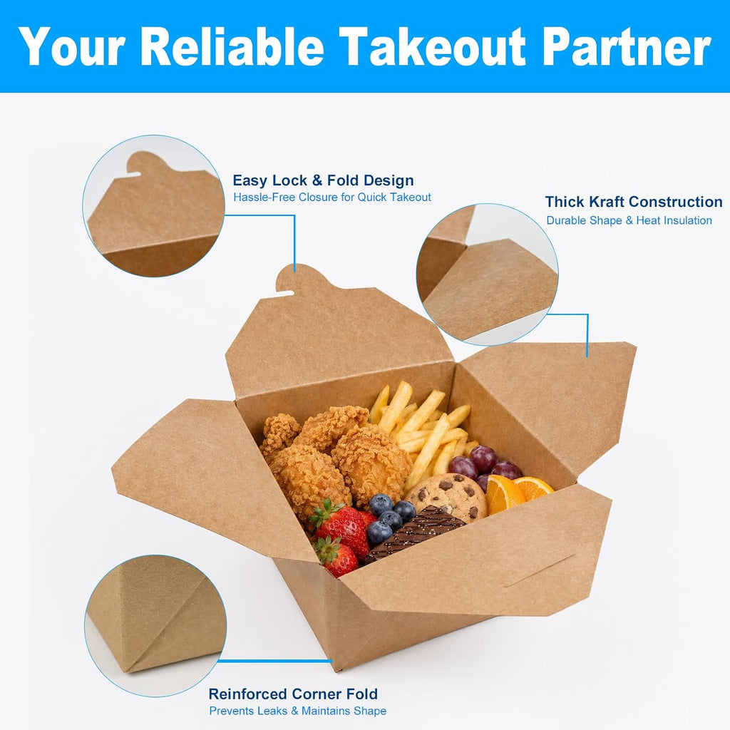 30 oz Kraft Paper Pack of 90 Fold to Go Containers