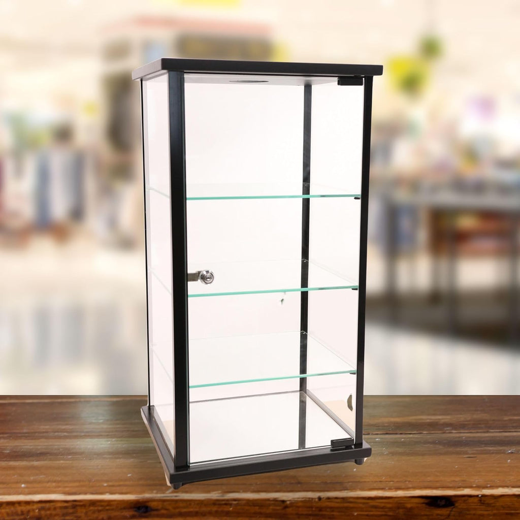 Lighted Glass Countertop Display Case - 27" H x 12" D x 14" L - with Locking Front