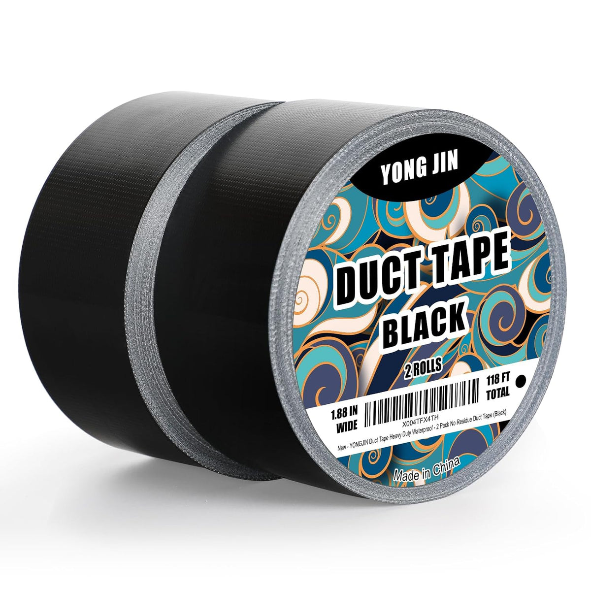 Black Duct Tape Waterproof, 2 Pack, 2 Inch x 40 Yards Total