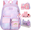 Rainbow Backpack For Girls Kids,Cute Student School Backpack With Pen Bag,Aesthetic Starry Rainbow Laptop Travel Bag