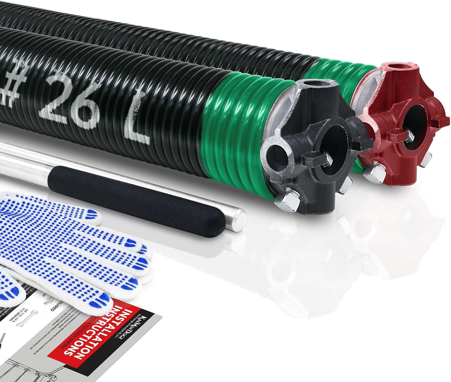 Pair of 2" Garage Door Torsion Springs Set with Non-Slip Winding Bar & Gloves,High Precision Electrophoresis Black