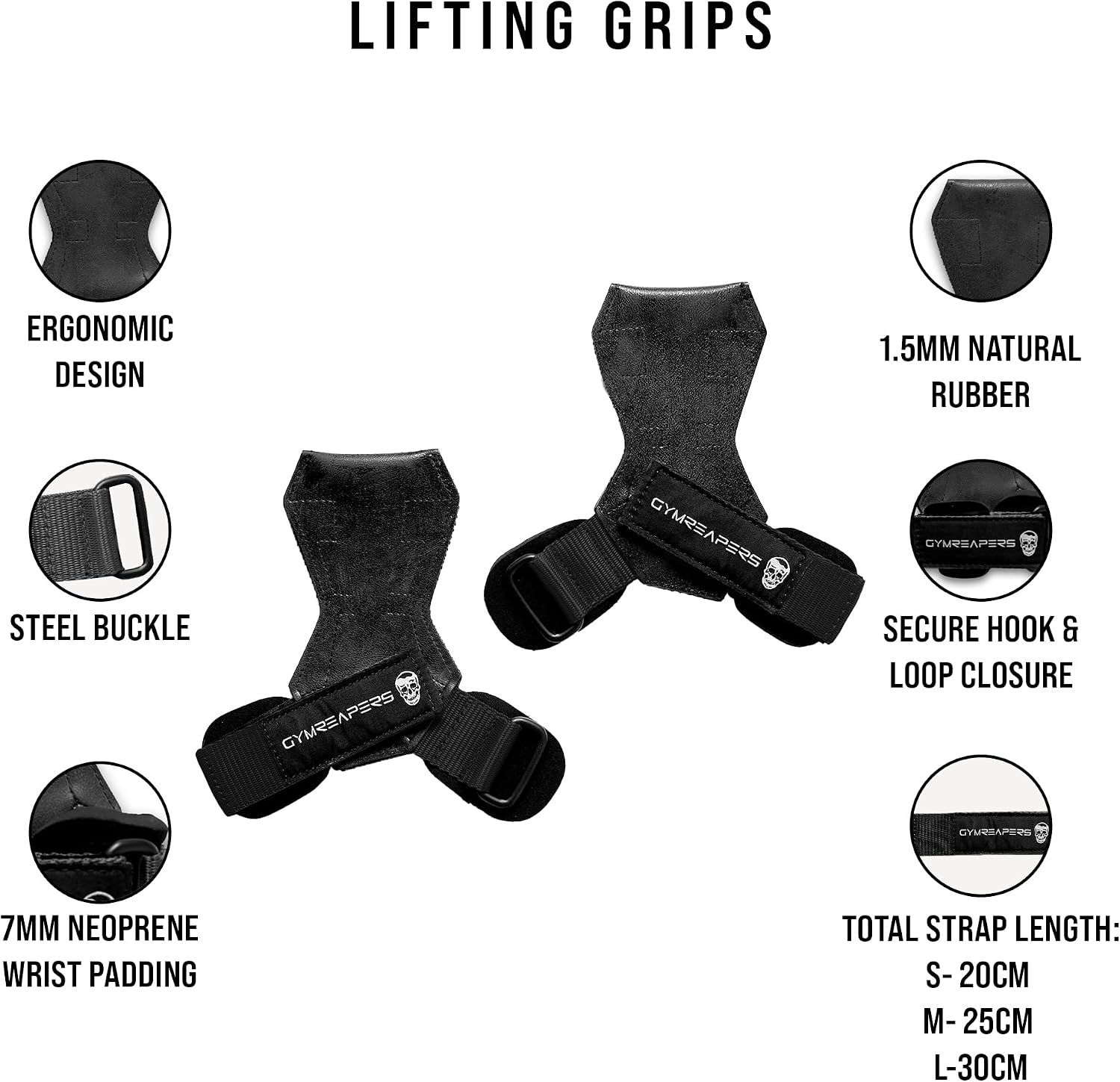 Weight Lifting Grips (Pair) for Heavy Powerlifting, Deadlifts, Rows, Pull Ups, with Neoprene Padded Wrist Wraps