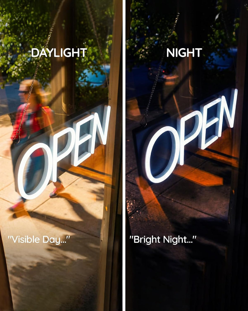 White Neon Open Sign 20inx7in LED Light w/Remote Controller, Electric Light Up Open Sign for Business Store