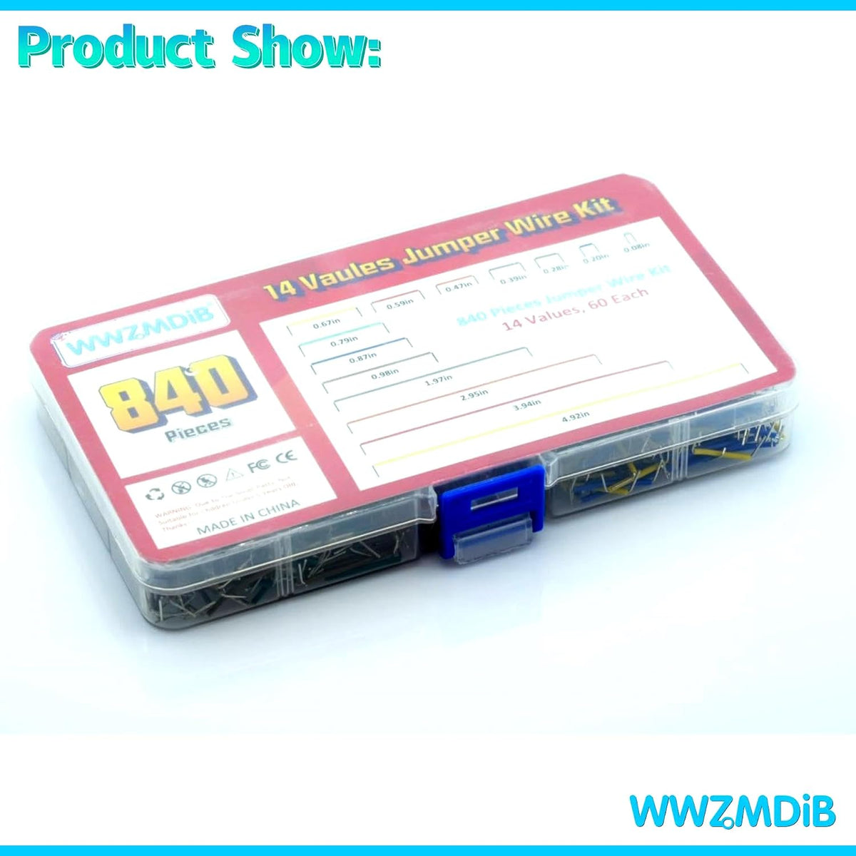 WWZMDiB 840 Pin Breadboard Jumper Wires Kit 14 Vaules 2-125mm