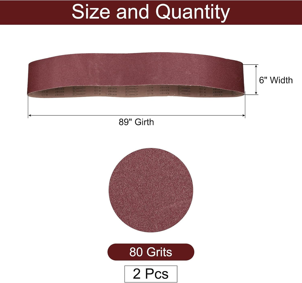 uxcell 2pcs 6" x 89" Sanding Belts 80 Grits Aluminum Oxide