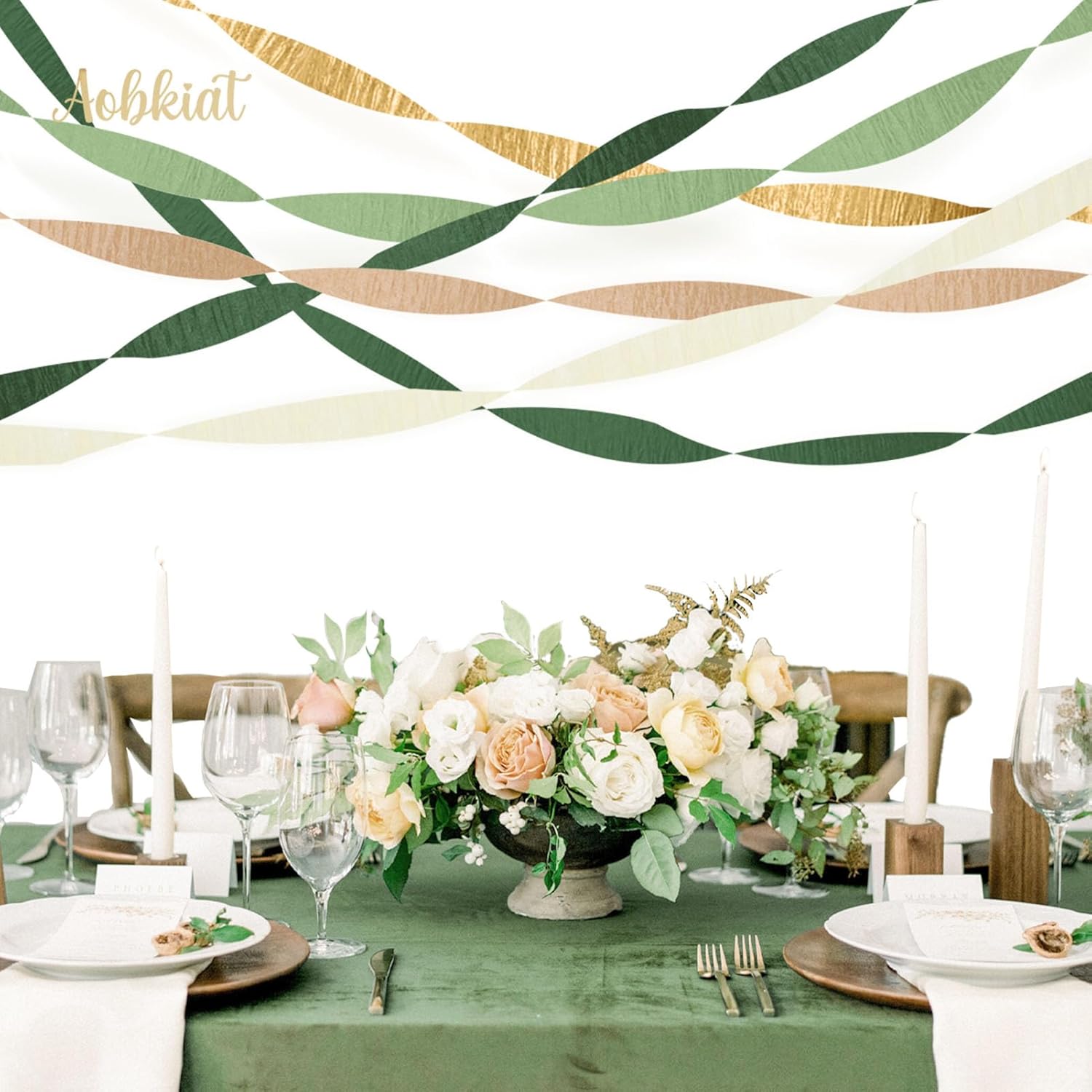 Wedding Party Decorations, 5 Rolls Olive Green Khaki Crepe Paper Streamers for Green Boho Wedding, Birthday