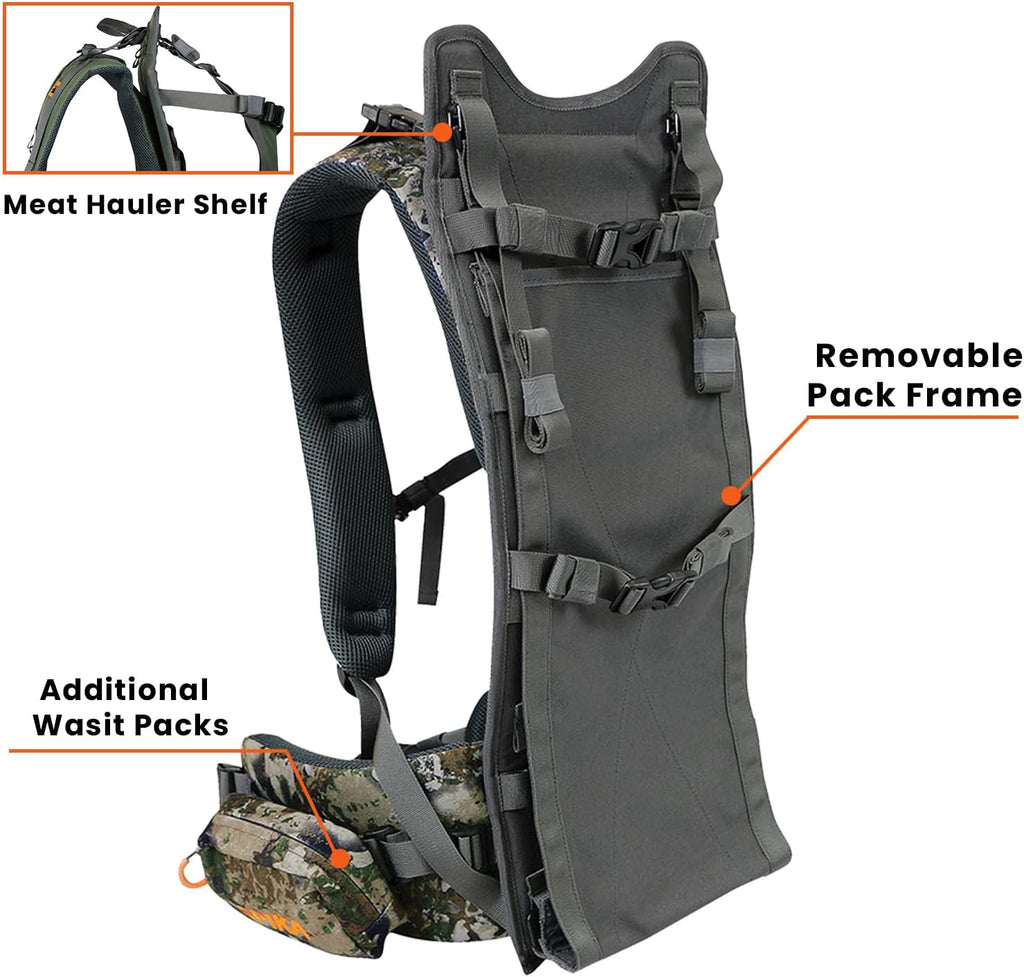 Hunting Backpacks for Men, Meat Hauler Frame Pack with Rifle Holder, 40L/80L Extendable + Capacity for Bow Rifle Gun