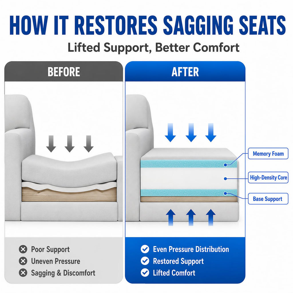 Couch Cushion Replacement, 24 x 24 x 6 in, 3-Layer High-Density Memory Foam Insert for Sofa, Chair and Bench