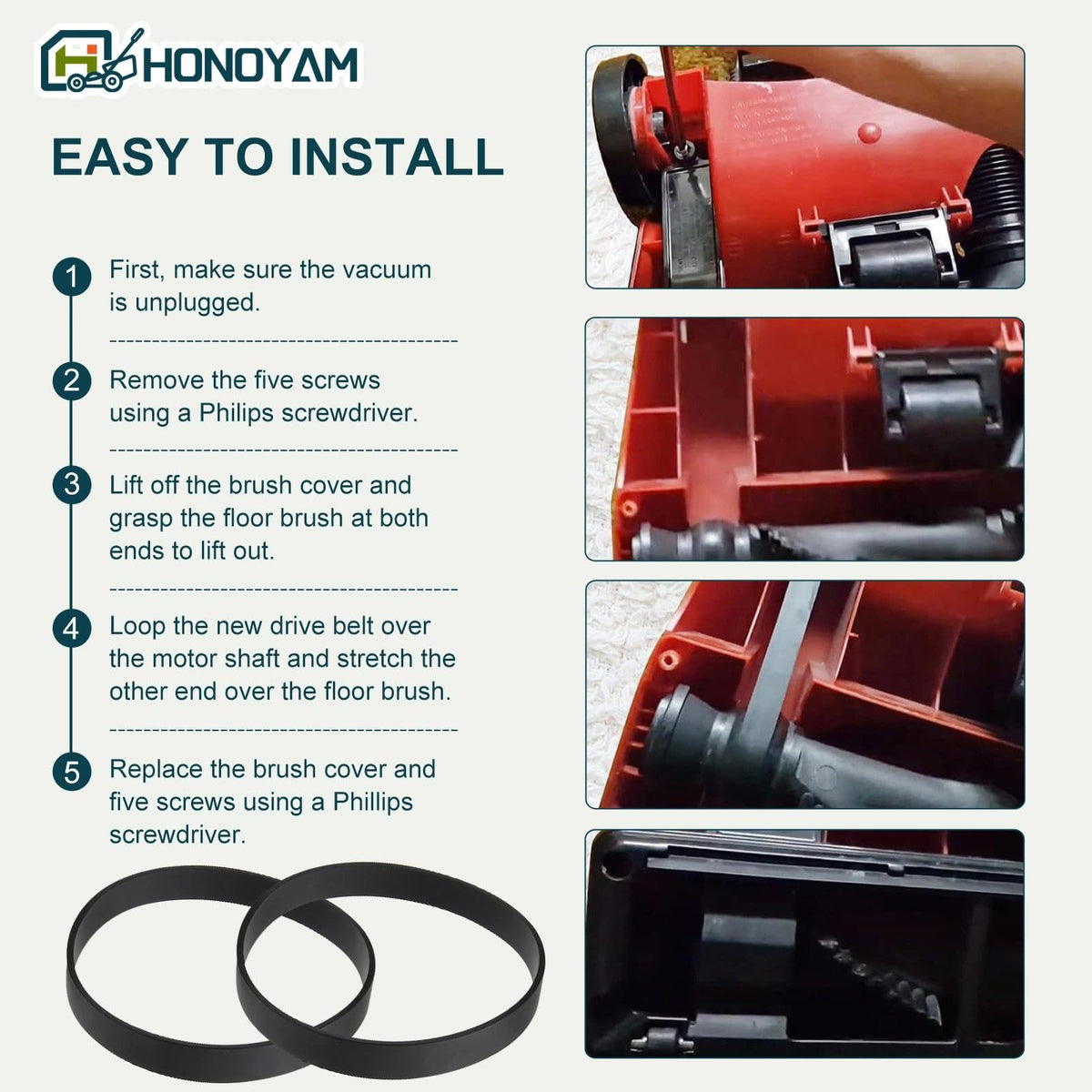 Honoyam 1604895 Vacuum Belt for Bissell PowerForce Compact, 2 Pack