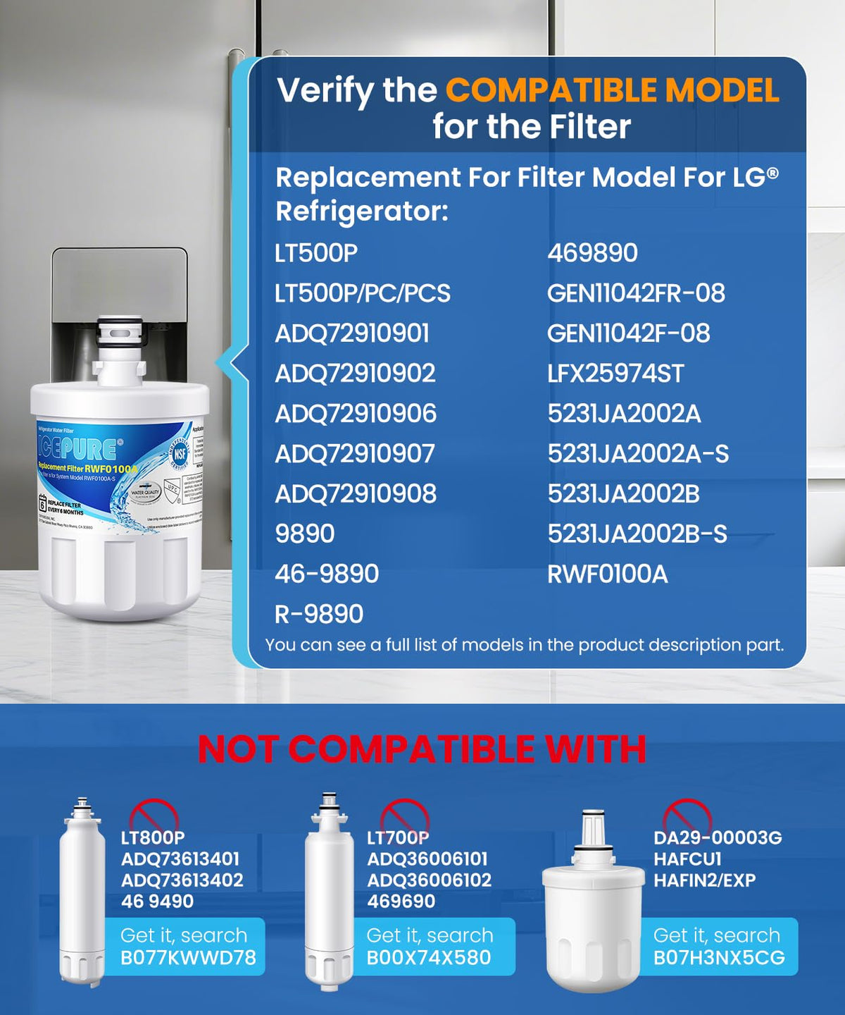 5231JA2002A Water Filter Replacement for LG LT500P, 3 PACK