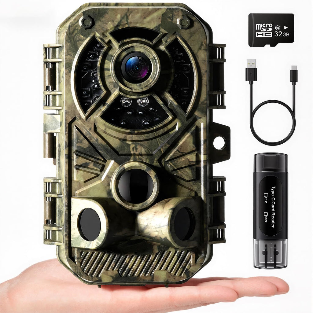 Trail Camera 32MP 2.7K, Mini Game Camera with Night Vision, Motion Activated 0.2s Trigger, 120° Wide Angle