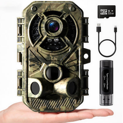 Trail Camera 32MP 2.7K, Mini Game Camera with Night Vision, Motion Activated 0.2s Trigger, 120° Wide Angle