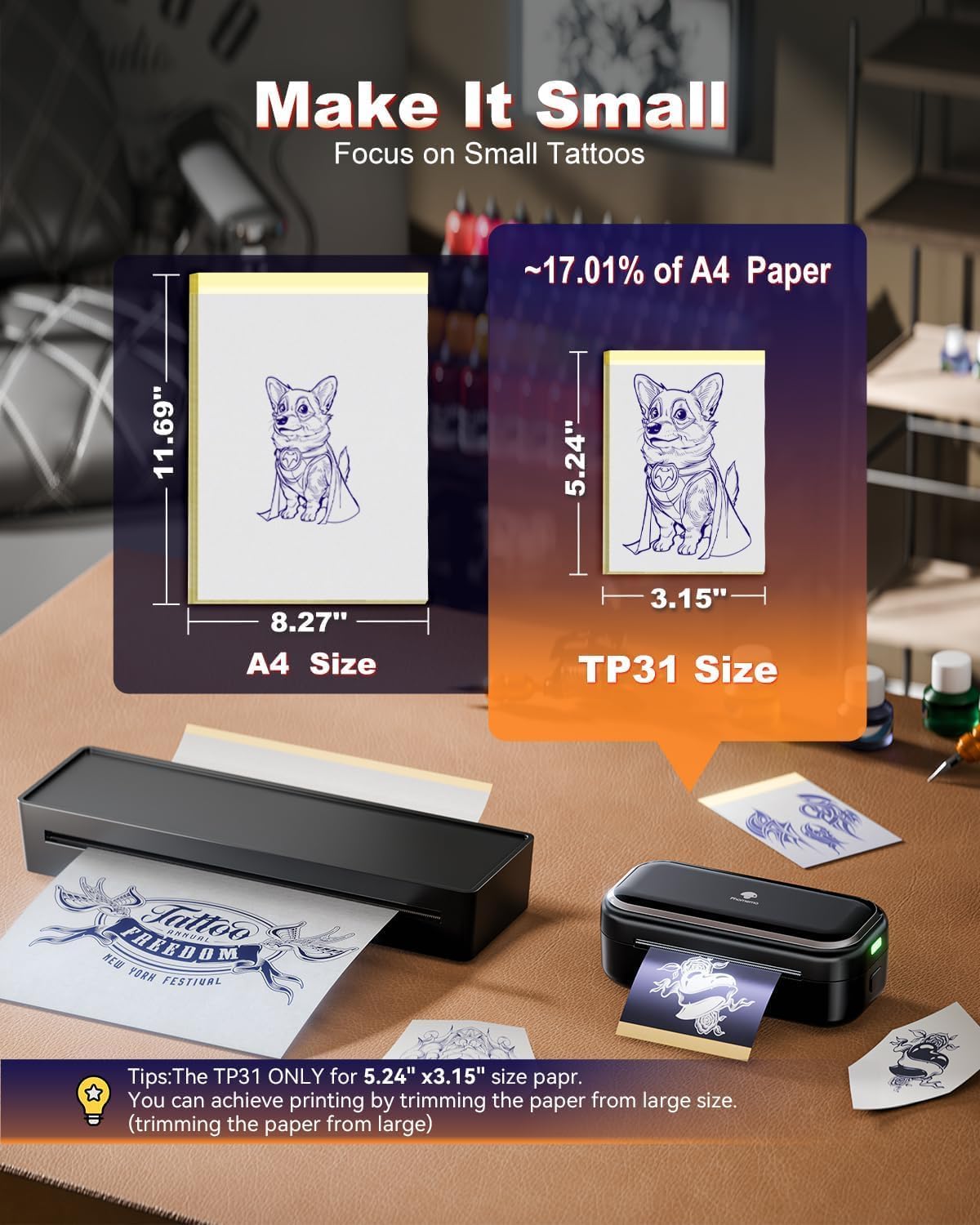Tattoo Stencil Paper 3.15" x 5.24" for TP31 Mini Tattoo Printer, 100 Tattoo Transfer Paper for
