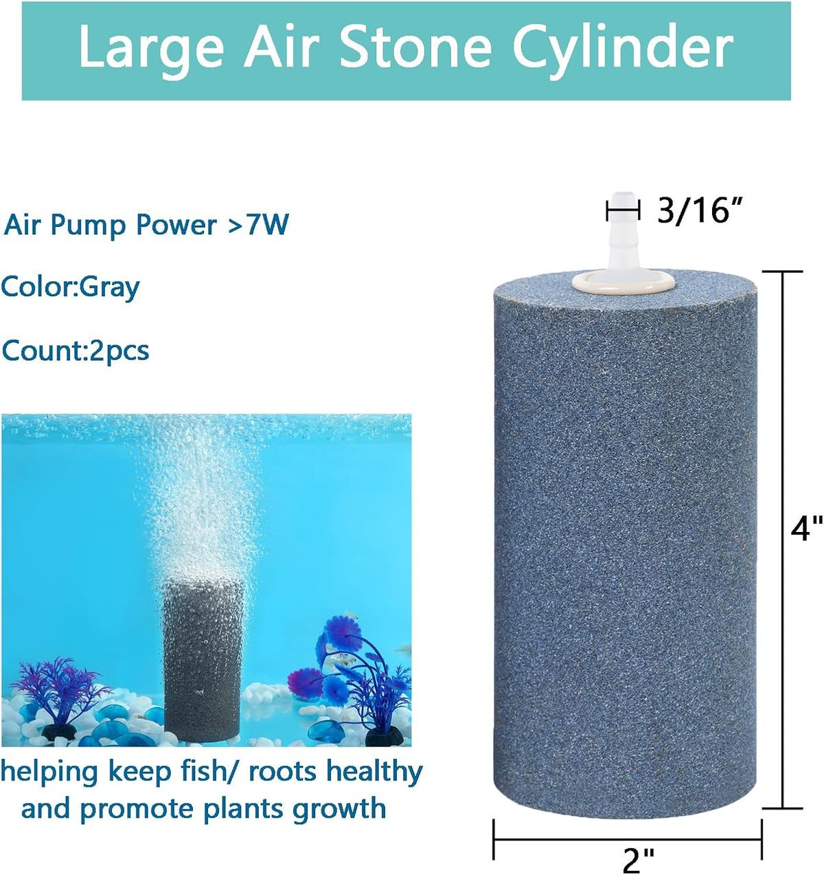 Aquarium Air Stone 4x2 inch 2 Pack, Large Airstone, Aerator Bubble Diffuser, Air Pump Accessories for Aquariums